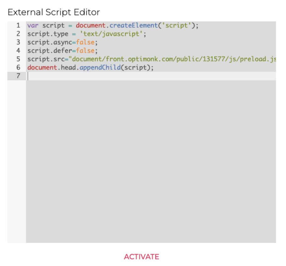 A screenshot of the external javascript editor integration on Paperflite, a sales enablement platform