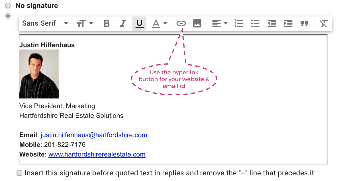 How to add signature in Gmail | Paperflite | Use Hyperlink
