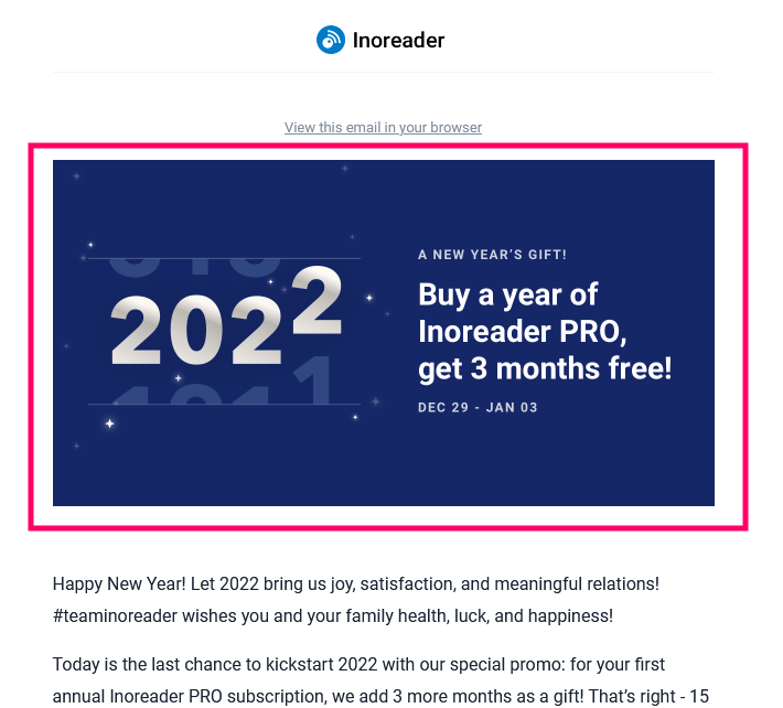 a screenshot of Inoreader's landing page in a blog post on landing page optimization by Paperflite