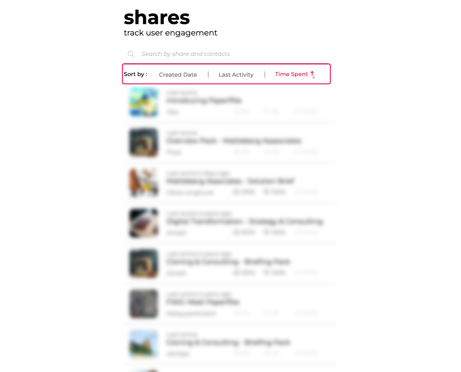 The new Time Spent filter on the Share module in the Paperflite platform