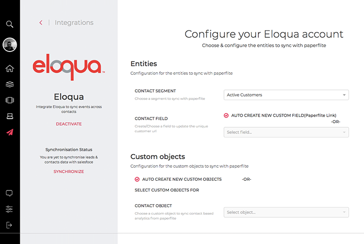 Paperflite’s integration with Eloqua lets you create and manage your content, efficiently execute marketing campaigns, score and route leads to sales and measure impact of content on your business — all in a single product suite.